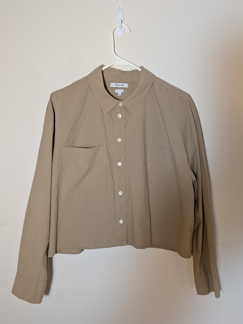 Madewell Oversized Long Sleeve Cropped Boxy Button-down Shirt Sz M Tan